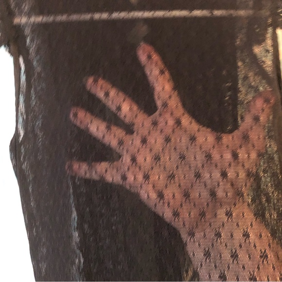 Free People ladies sheer black lace button down cap sleeves blouse top - Picture 7 of 9